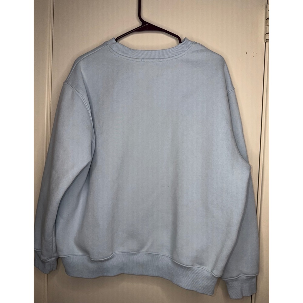 HWLF Daughter Embroidered Crewneck Sweatshirt Light Blue Fleece Pullover Large - Picture 3 of 4